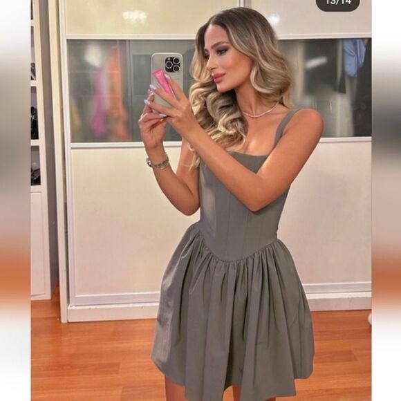 NWT ZARA Gray corset dress GATHERED CORSETRY-INSPIRED DRESS - Picture 7 of 16